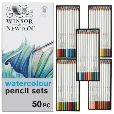Immagine di Winsor &amp; Newton Studio Collection Set di 50 matite acquerellabili in astuccio, colori vivaci astuccio metallico, infrangibili, colorate per adulti e artisti