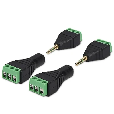 Immagine di kwmobile 4x Adattatore jack 3 poli Terminal Block Set 2x Adattatori audio 3,5 mm maschio e femmina Connettore 3.5 Pin fissaggio a vite