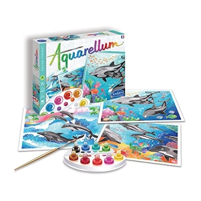 Immagine di Sentosphere Aquarellum Bambini, Motivo: Delfini, Grandi Pagine da colorare, Kit Fai Te, Colore, Set 13 Pezzi, FBA_3906220