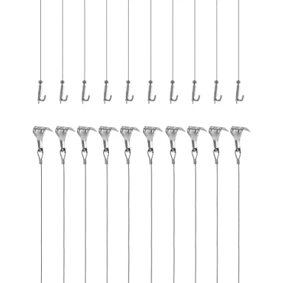 Immagine di QWORK® Cavo per Appendere Quadri, Filo di Sospensione 2m x Φ1.5mm in Acciaio Inox con Gancio Regolabile e Binario, Carico 40kg, 10 Pezzi