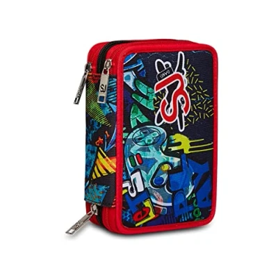 Immagine di SJ GANG STYLE JAM Astuccio 3 ZIP Bambini e Ragazzi, Multicolore, 12,5 x 20 7 cm