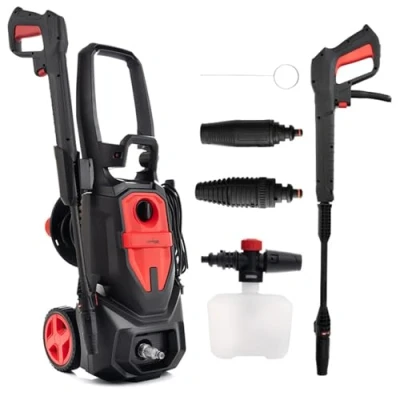 Immagine di LEHMANN Austin Idropulitrice ad Alta Pressione, 1800 W, max. 220 bar, Portata 450 l/h, Pompa in Alluminio, Tubo pressione 5 m, Accessori inclusi Ugello Regolabile, Turbo, Lancia a Schiuma