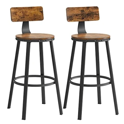 Immagine di VASAGLE sgabelli da bar, set di 2 bar alti con schienale, cucina, telaio in acciaio, seduta alta 73,2 cm, facile montare, industriale, marrone rustico e nero LBC026B01V1