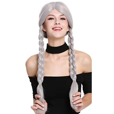Immagine di WIG ME UP 90958 ZA68E Parrucca Donna Carnevale Due trecce Riga in Mezzo Grigio 60 cm