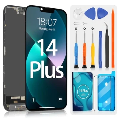 Immagine di OLED Schermo per iPhone 14 Plus LCD 14Plus A2632 A2885 A2888 A2887 A2886 Display Touch Screen Assembly con Riparazione Kit(Nero, 6.7&quot;)