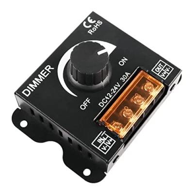 Immagine di MEIRIYFA DC 12V 24V 30A LED Striscia Dimmer PWM Regolatore di Oscuramento con Interruttore ON/Off Manopola e Custodia in Alluminio per 5050 3528 Strip Lights Regolare Luminosità