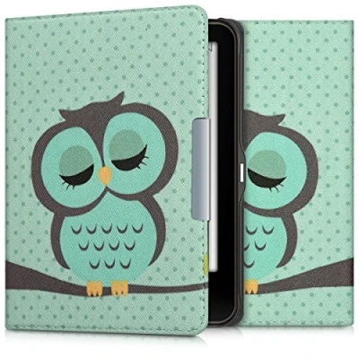 Immagine di kwmobile Custodia eReader Compatibile con Tolino Vision 1/2 / 3/4 HD Cover eBook Reader Flip Case turchese/marrone/menta Civetta dormiente