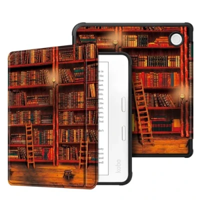 Immagine di FINTIE Custodia per 7&quot; Kobo Libra Colour (2024) / 2 (2021) eReader Sottile Leggero Cover Protettivo Posteriore in Morbido TPU con Auto Sveglia/Sonno, Biblioteca