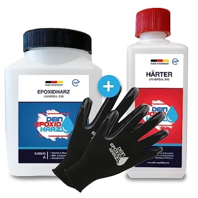 Immagine di Resina epossidica con indurente 0,8 kg GfK Set Qualità professionale trasparente &amp; inodore colata per legno + guanti di protezione