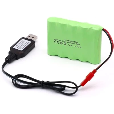 Immagine di YUNIQUE GREEN CLEAN POWER Batteria RC 6V 2400mAh, Ricaricabile Ni MH AA, Con Spina JST, per Auto RC, Barca Serbatoio Utensili elettrici Dimensioni 52x72x15mm caricatore USB