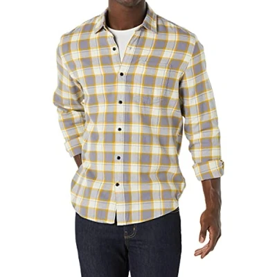 Immagine di Amazon Essentials Camicia in Flanella a Maniche Lunghe (Disponibile Taglie Extra Forti) Uomo, Grigio Giallo Motivo Scozzese, M