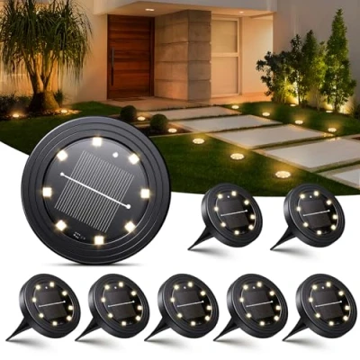 Immagine di NIBSHOOM 8 Pezzi Luci Solari da Giardino, IP68 Impermeabili Faretti a LED Esterno, Lampade Lunga Durata, Esterno per Terrazze (Bianca Calda)