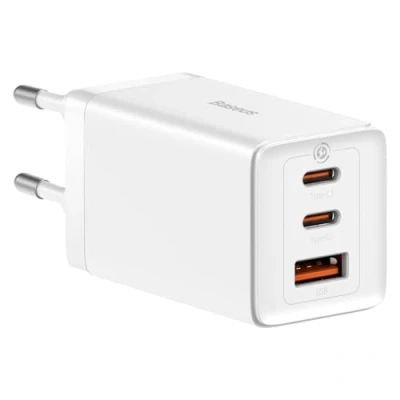 Immagine di Baseus Travel Charger GaN5 Pro Fast wall charger, C+C+U, QC, AFC, PD 65W with Type C to (100W) 1m, White EU (CCGP120202)