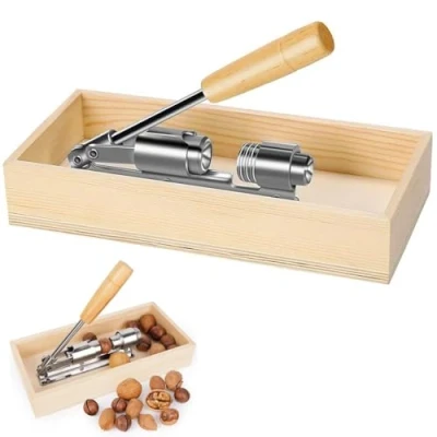 Immagine di Schiaccianoci Resistente alle Noci con Base in Legno Pelapatate Manuale per Pecan Nocciole Mandorle
