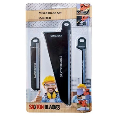 Immagine di Saxton SSB03CB Set di 3 lame, per taglio legno e metallo, compatibile con seghe Black and Decker Piranha Scorpion