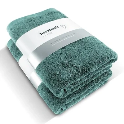Immagine di herzbach home Premium Asciugamano da doccia Set di 2 70 x 140 cm (verde oceano) Grande, morbido &amp; asciugamani assorbenti 100% naturali cotone