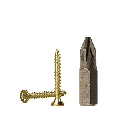 Immagine di Marcopol viti in acciaio zincato giallo per legno e truciolare, universali, completamente filettate, con testa svasata a croce (confezione da 500 unità, 2,5 x 20 mm)