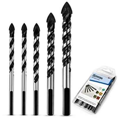 Immagine di QWORK, set di 5 punte da trapano multimateriale per mattonelle, cemento, mattoni, vetro, plastica e legno, 6 mm, 8 10 12 mm
