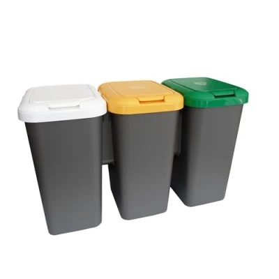 Immagine di Tontarelli Trio Cestino per la Raccolta differenziata con Anello Interno e Coperchio Chiusura a Scatto, Plastica, 75 Litri, Multicolore, 78,5 x 32 h 47,4 cm