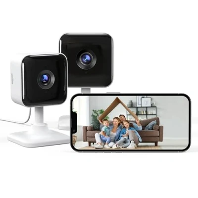 Immagine di GNCC Telecamera WiFi Interno 1080P, 2 Pezzi Videocamera di Sorveglianza 2.4Ghz per Bambini, Visione Notturna, Audio Bidirezionale, Notifiche in Tempo Reale del Sensore Movimento