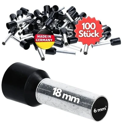 Immagine di Kalitec AE618SW 100 terminali isolati, 6,0 mm², lunghezza 18 mm, nero, Made in Germany, qualità industriale