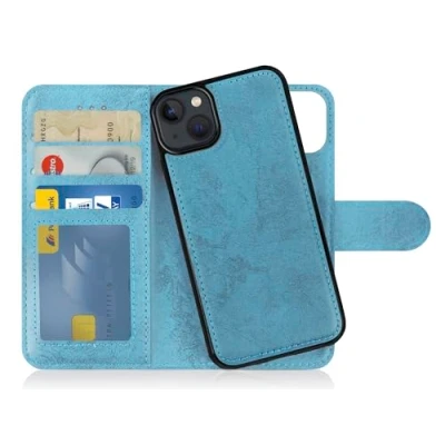 Immagine di MyGadget Cover per iPhone 14 Plus Custodia Libretto Magnetica Portafoglio Flip Wallet Case Porta Carte in Similpelle PU Removibile Blu Chiaro