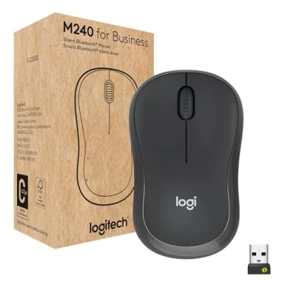 Immagine di Logitech M240 for Business Mouse wireless silenzioso, ricevitore USB Secure Logi Bolt, Bluetooth, certificazione globale per Windows, Mac, Chrome, Linux, iPadOS, Android; grafite