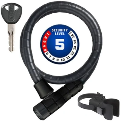Immagine di ABUS serratura a cavo corazzato Steel O Flex Microflex 6615K con supporto SCMU in acciaio armatura manicotto livello di sicurezza 5 85 cm, nero