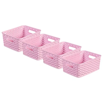 Immagine di Curver My Style Set di 4 cestini portaoggetti rettangolari per cucina, soggiorno, bagno, camera da letto, litri, colore: rosa
