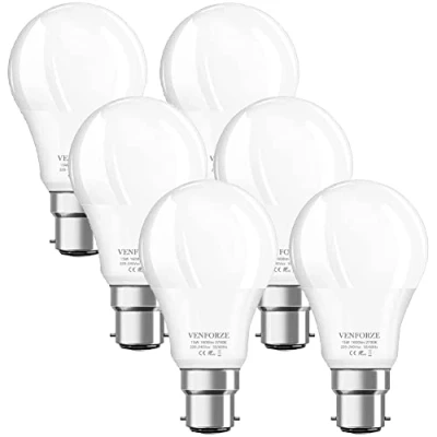 Immagine di Venforze Lampadine a baionetta da 150 W, 15 A60 B22,1600 lm, 2700 K, GLS satinate BC risparmio energetico, non dimmerabili, confezione 6