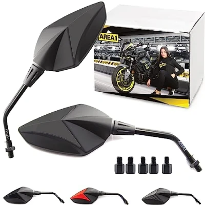 Immagine di Area1 Coppia di specchietti retrovisori alta qualità, omologati per M10 destra e sinistra, compatibile con MT03 MT07 MT09 MT10 MT125 Tracer XT 1200 Tenere FZ6 FZ8 FZ1 XJ6SP Vmax