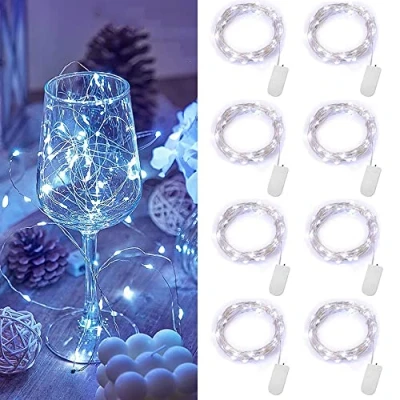 Immagine di Stringa Luci LED a Batteria, 1M 10 Lampada Fili di Rame Impermeabile Micro Catena Luminos per Interni e Esterni, Natalizi, Feste, Matrimonio, Casa, Giardino Decorazione, Bianco freddo (8 PCS)