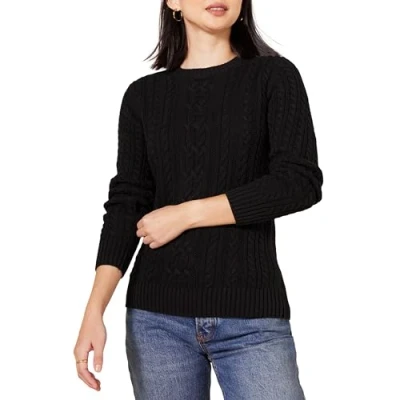 Immagine di Amazon Essentials Maglione da Pescatore A Girocollo Coste Manica Lunga (Disponibile in Taglie Forti) Donna, Nero, 4XL Plus
