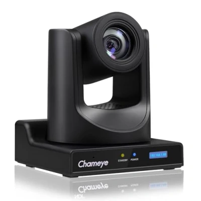 Immagine di Chameye Telecamera PTZ HDMI con zoom ottico 20x AI Auto Tracking display LCD, 3G SDI IP 1080P 60fps PoE Live Streaming Camera per eventi educativi al culto della chiesa, C720 nero