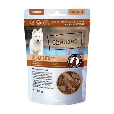 Immagine di Chewies Lucky Bits zucchero per cani cuccioli, senza cereali e morbido, con molte proteine superalimenti come lievito di birra o ginkgo, (80 g)