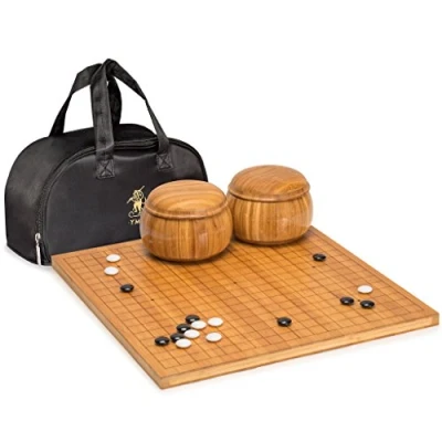 Immagine di Yellow Mountain Imports, Go (Goban) in bambù Intagliato Reversibile, Gioco da Tavolo 2 Centimetri con Pietre Double Convex Melamina e Ciotole