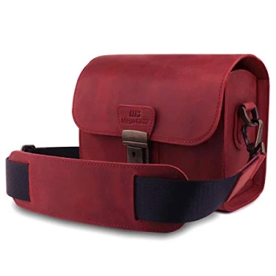 Immagine di MegaGear Pebble MG1722 Borsa messenger in vera pelle per fotocamere mirrorless, istantanee e DSLR, colore marrone