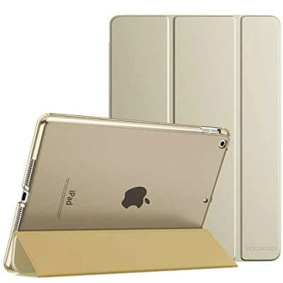 Immagine di MoKo Cover per Nuovo iPad 9a Gen. 2021 / 8a 2020 7a 2019, 10.2 Case Ultra Sottile Leggero in Tri fold Auto Sveglia/Sonno con Retro Semi trasparente RigidoOro Champagne