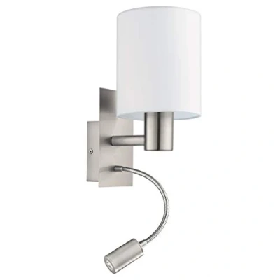 Immagine di EGLO Lampada da parete a Led Pasteri due punti luce, acciaio, tessuto, nichel opaco, bianco, E27, incl interruttore e luce di lettura flessibile