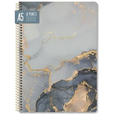 Immagine di paper&amp;you® Bullet Journal a pois A5 con rilegatura spirale &quot;Grey Marble&quot;, 160 pagine, taccuino spirale, blocco universitario, note sostenibile e rispettoso del clima