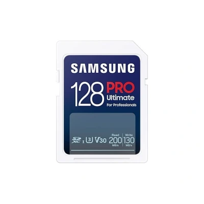 Immagine di Samsung PRO Ultimate scheda SD 128 GB, UHS I U3, Full HD &amp; 4K UHD, 200 MB/s di lettura, 130 scrittura, memoria per fotocamera, PC, drone o action cam, incl. lettore schede USB,