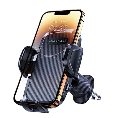 Immagine di Miracase Supporto per Telefono Auto [Doppio Gancio Metallico] Stabile e Robusto Regolabile a 360 Gradi, Porta Cellulare Presa D&#039;aria Automobile Smartphone Universale