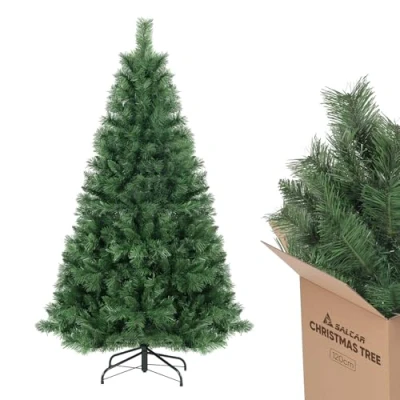 Immagine di SALCAR Albero di Natale Artificiale 120 cm, Abete con Guanti e Supporto in Metallo, 279 Punte per Rami, Montaggio Rapido, Ignifugo