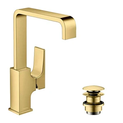 Immagine di hansgrohe rubinetto Metropol, a risparmio idrico con altezza comfort 230 mm scarico Push Open effetto oro lucido