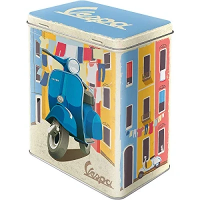 Immagine di Nostalgic Art Contenitore in stile retrò, l, 3 Vespa Italian Laundry, idea regalo per gli appassionati di scooter, grande latta, design vintage