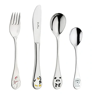 Immagine di Pintinox, Set 4 Posate Bambino in Acciaio Inox, Composto da forchetta, Coltello, Cucchiaio e cucchiaino