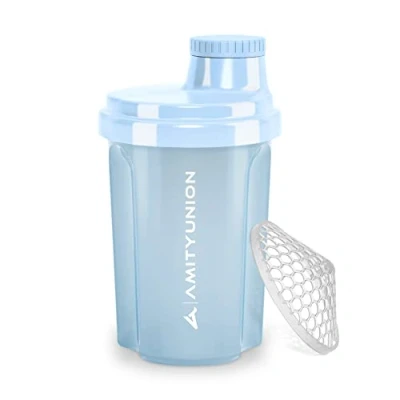 Immagine di AMITYUNION shaker per proteine 300 ml Heaven a prova di perdite, senza BPA con setaccio cliccabile e scala frullati cremosi siero latte, proteine, originale in Cielo blu