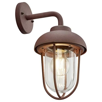 Immagine di Trio Leuchten Duero 202760124 Lampada da parete per esterni, in alluminio pressofuso, vetro trasparente, 1 lampadina E27, colore: Ruggine