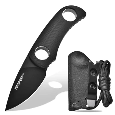Immagine di TONIFE Runer Full Tang Coltello da Caccia campeggio a Lama Fissa 4,7cm con Guaina Kydex Regolabile Facile Portabile Cordino in Paracord per Sopravvivenza (Nero+Nero Titanio)