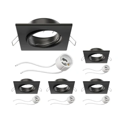 Immagine di ledscom.de 5 pezzi Telaio da incasso a soffitto RIR nero opaco angolare orientabile (LED/alogeno/GU10/MR16/PAR16/50mm) incl. presa GU10